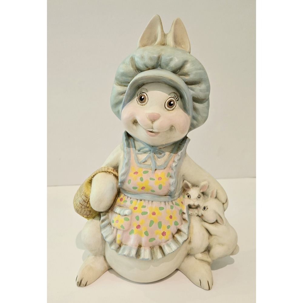 Vintage Ceramic Byron Molds Country Rabbit 10" Momma Bunny Easter Basket Bonnet
